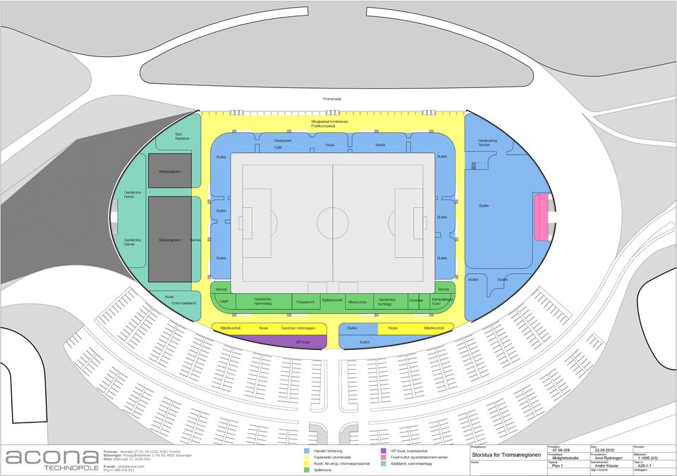 Spillertunnell Mixed zone Garderobe bortelag Dommer Kampdelegat Fysio Billettkontroll Kiosk Fanshop/ informasjon Kiosk Billettkontroll