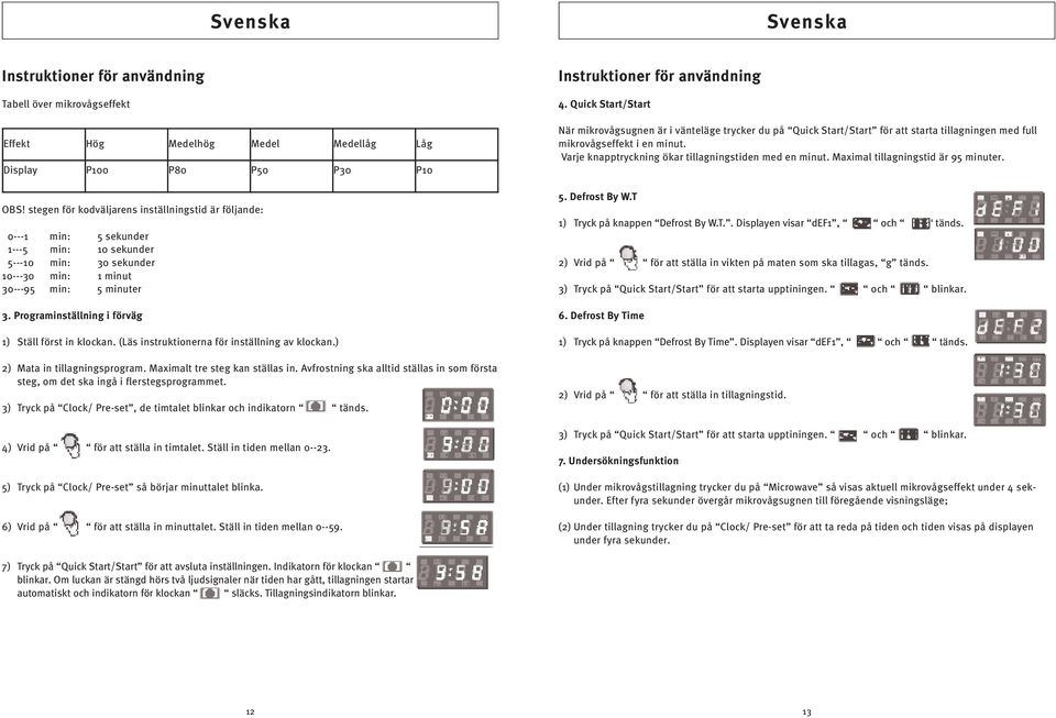 Programinställning i förväg 1) Ställ först in klockan. (Läs instruktionerna för inställning av klockan.) 2) Mata in tillagningsprogram. Maximalt tre steg kan ställas in.