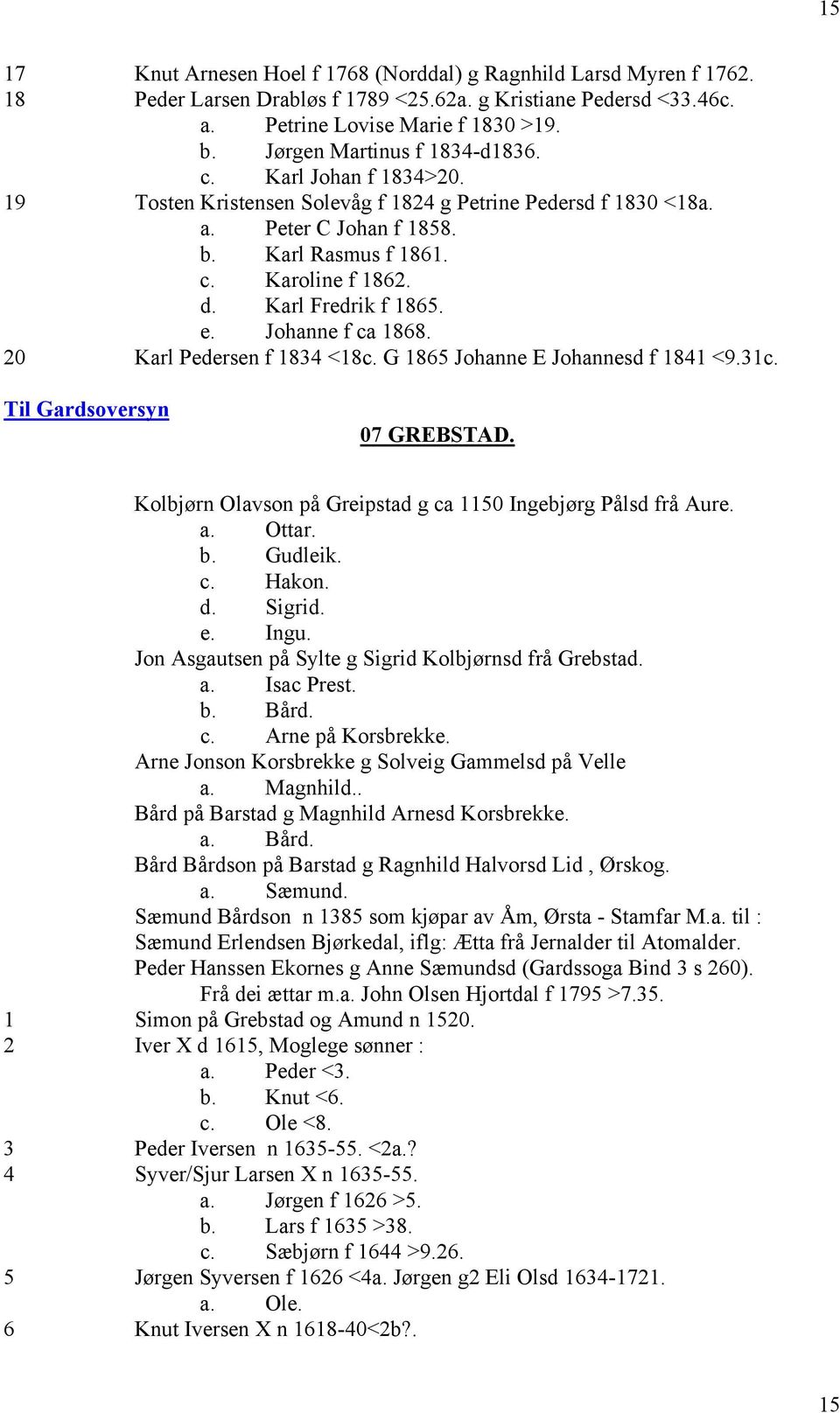 Karl Fredrik f 1865. e. Johanne f ca 1868. 20 Karl Pedersen f 1834 <18c. G 1865 Johanne E Johannesd f 1841 <9.31c. Til Gardsoversyn 007 07 GREBSTAD.