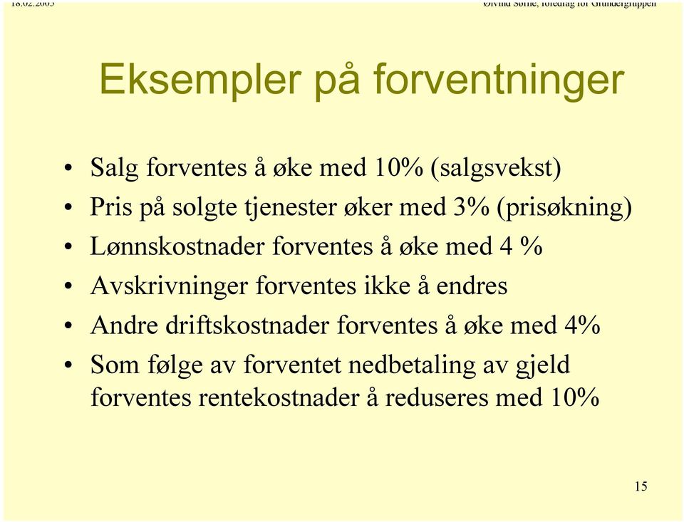 Avskrivninger forventes ikke å endres Andre driftskostnader forventes å øke med 4%