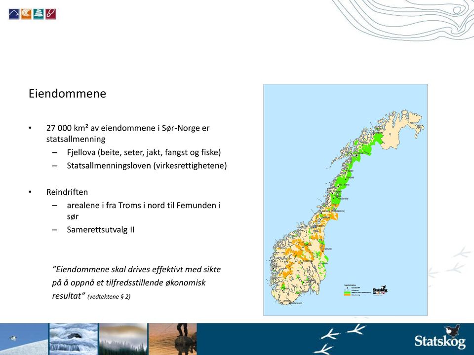 arealene i fra Troms i nord til Femunden i sør Samerettsutvalg II Eiendommene skal