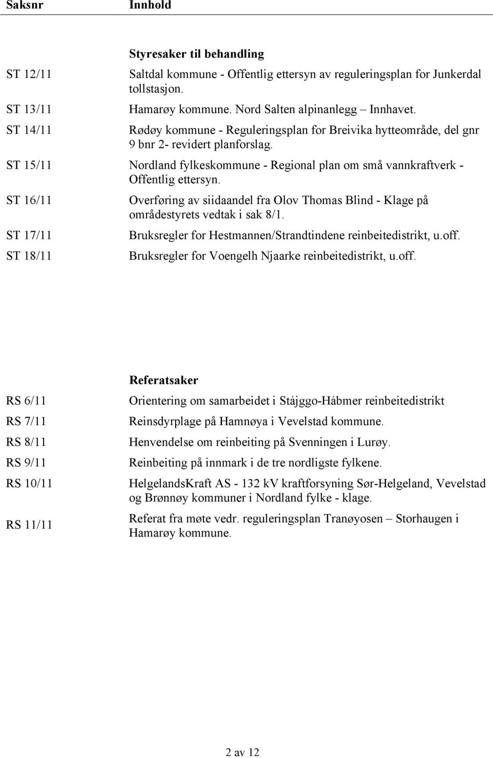 ST 15/11 Nordland fylkeskommune - Regional plan om små vannkraftverk - Offentlig ettersyn.