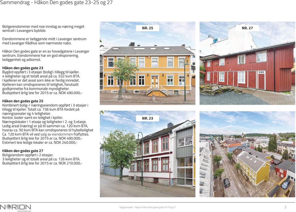 Eiendommene har en god eksponering, beliggenhet og adkomst. Håkon den godes gate 23 Bygård oppført i 3 etasjer (bolig) i tillegg til kjeller. 4 leiligheter og et totalt areal på ca. 532 kvm BTA.
