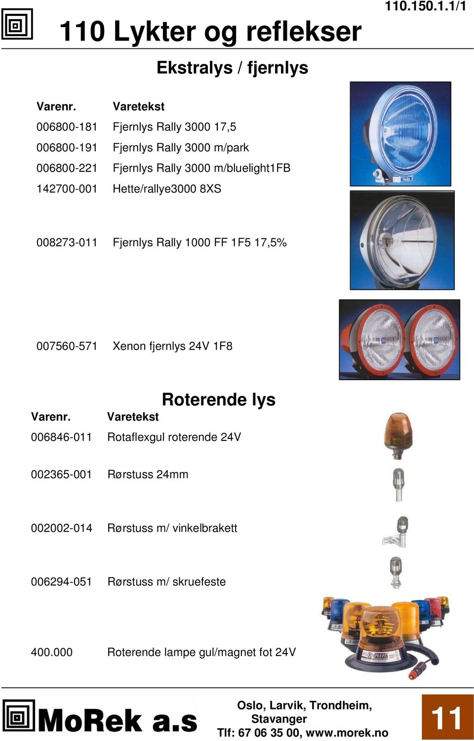 1F5 17,5% 007560-571 Xenon fjernlys 24V 1F8 Roterende lys 006846-0 Rotaflexgul roterende 24V 002365-001