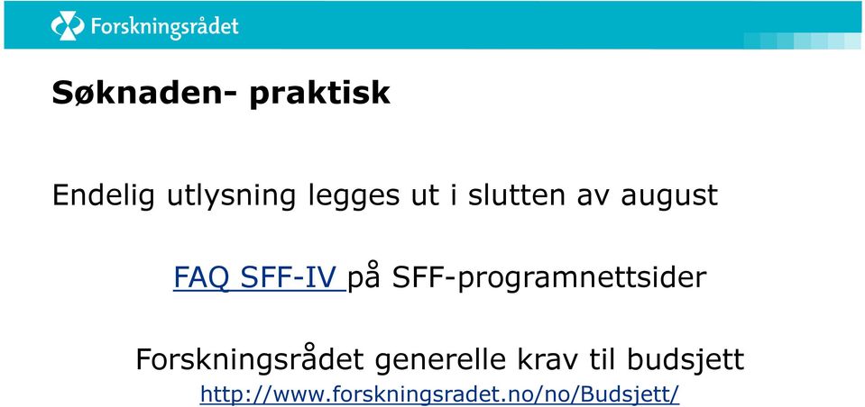 SFF-programnettsider Forskningsrådet generelle