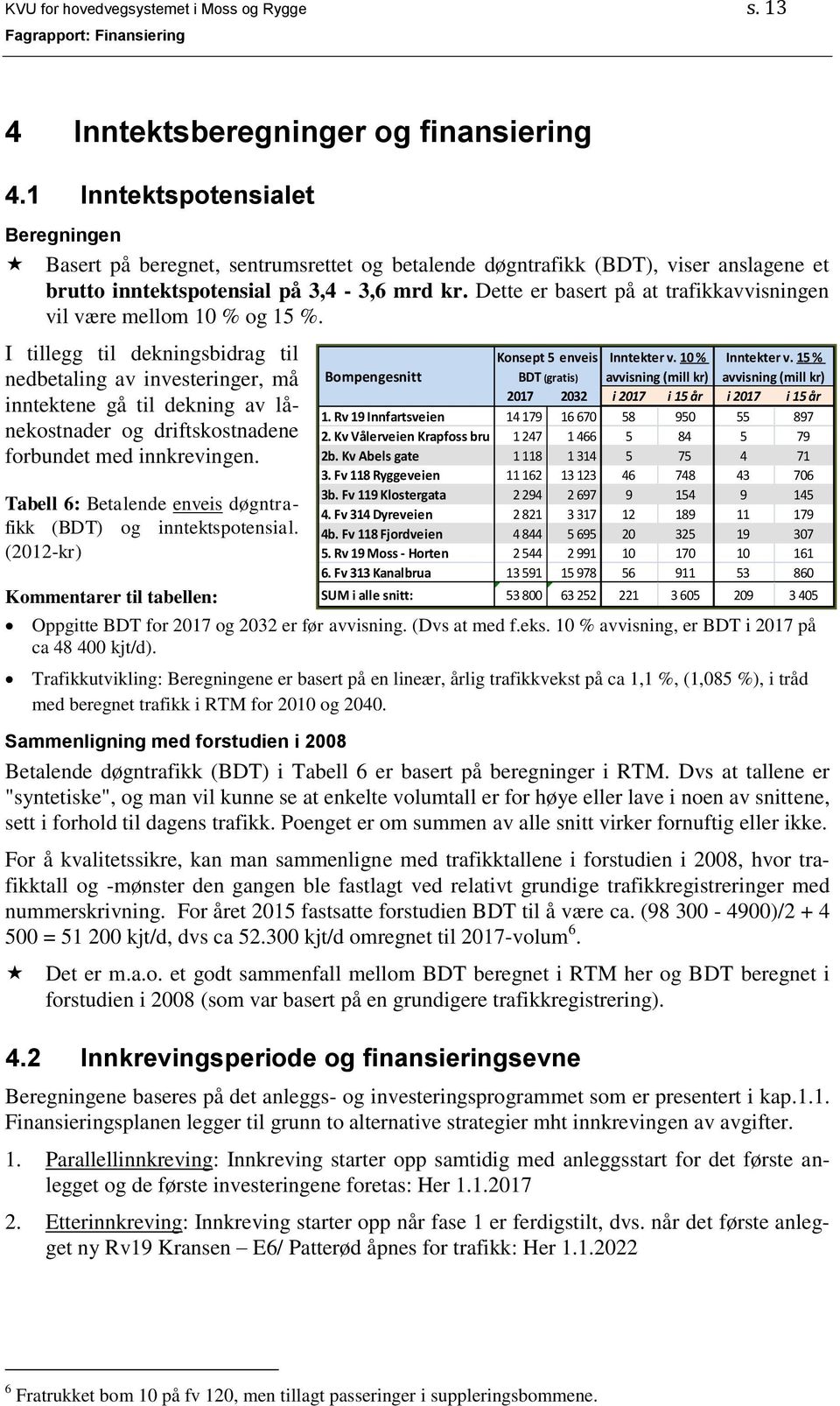 Dette er basert på at trafikkavvisningen vil være mellom 10 % og 15 %.