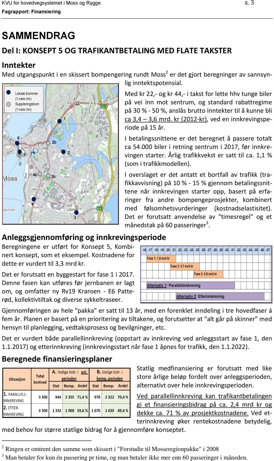 Anleggsgjennomføring og innkrevingsperiode Beregningene er utført for Konsept 5, Kombinert konsept, som et eksempel. Kostnadene for dette er vurdert til 3,3 mrd kr.