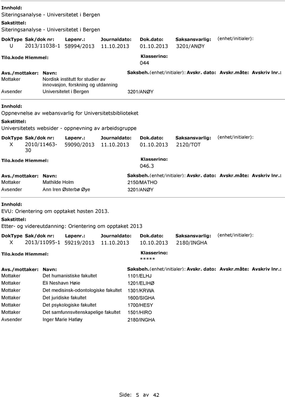 oppnevning av arbeidsgruppe Sak/dok nr: 2010/11463-30 Løpenr.: 59090/2013 01.10.2013 2120/TOT 046.3 Avs./mottaker: Navn: Saksbeh. Avskr. dato: Avskr.måte: Avskriv lnr.