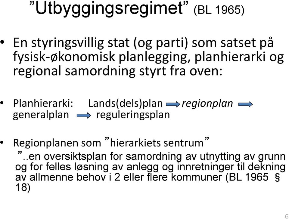 reguleringsplan Regionplanen som hierarkiets sentrum.