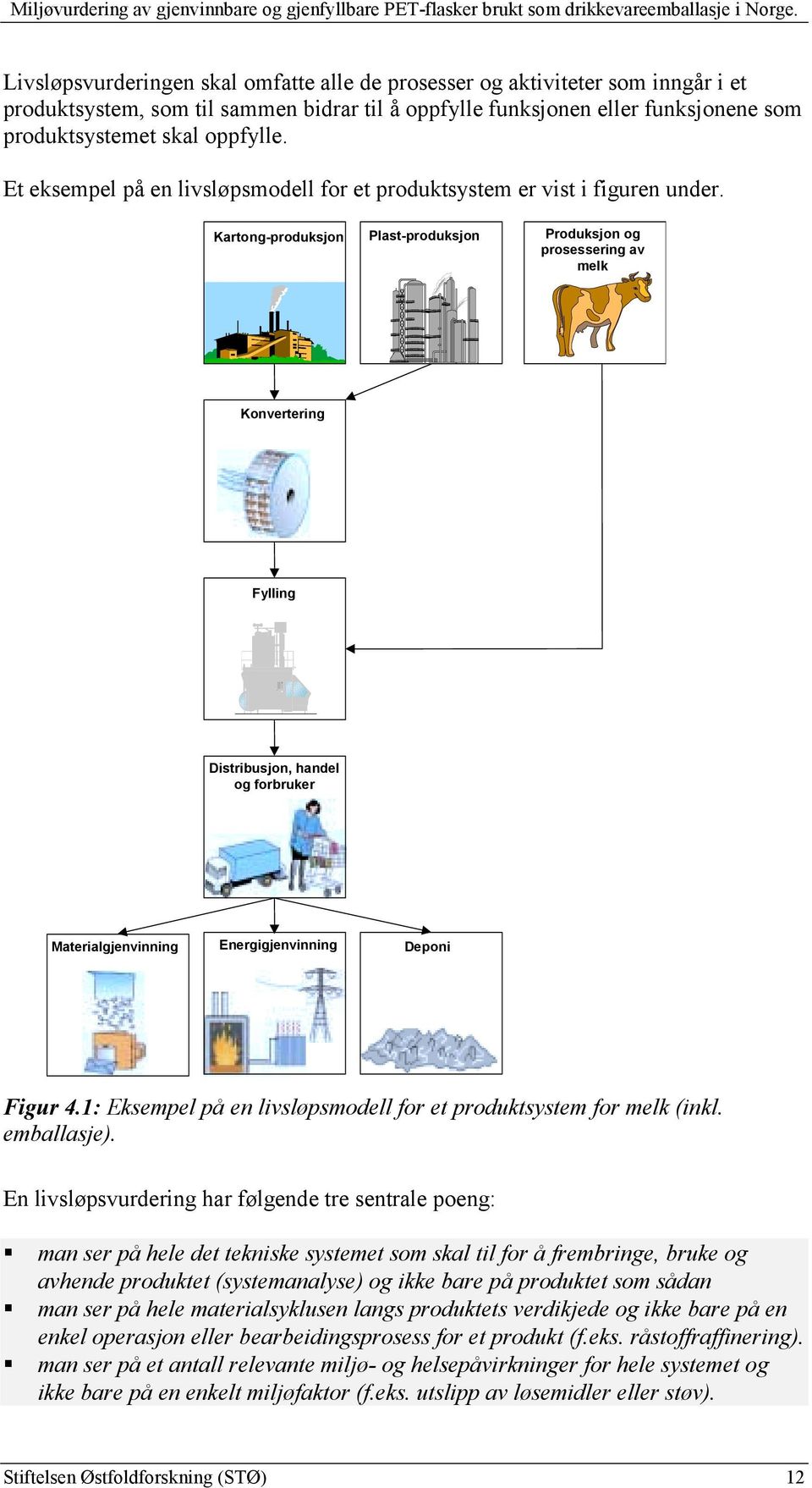 Kartong-produksjon Plast-produksjon Produksjon og prosessering av melk Konvertering Fylling Distribusjon, handel og forbruker Materialgjenvinning Energigjenvinning Deponi Figur 4.