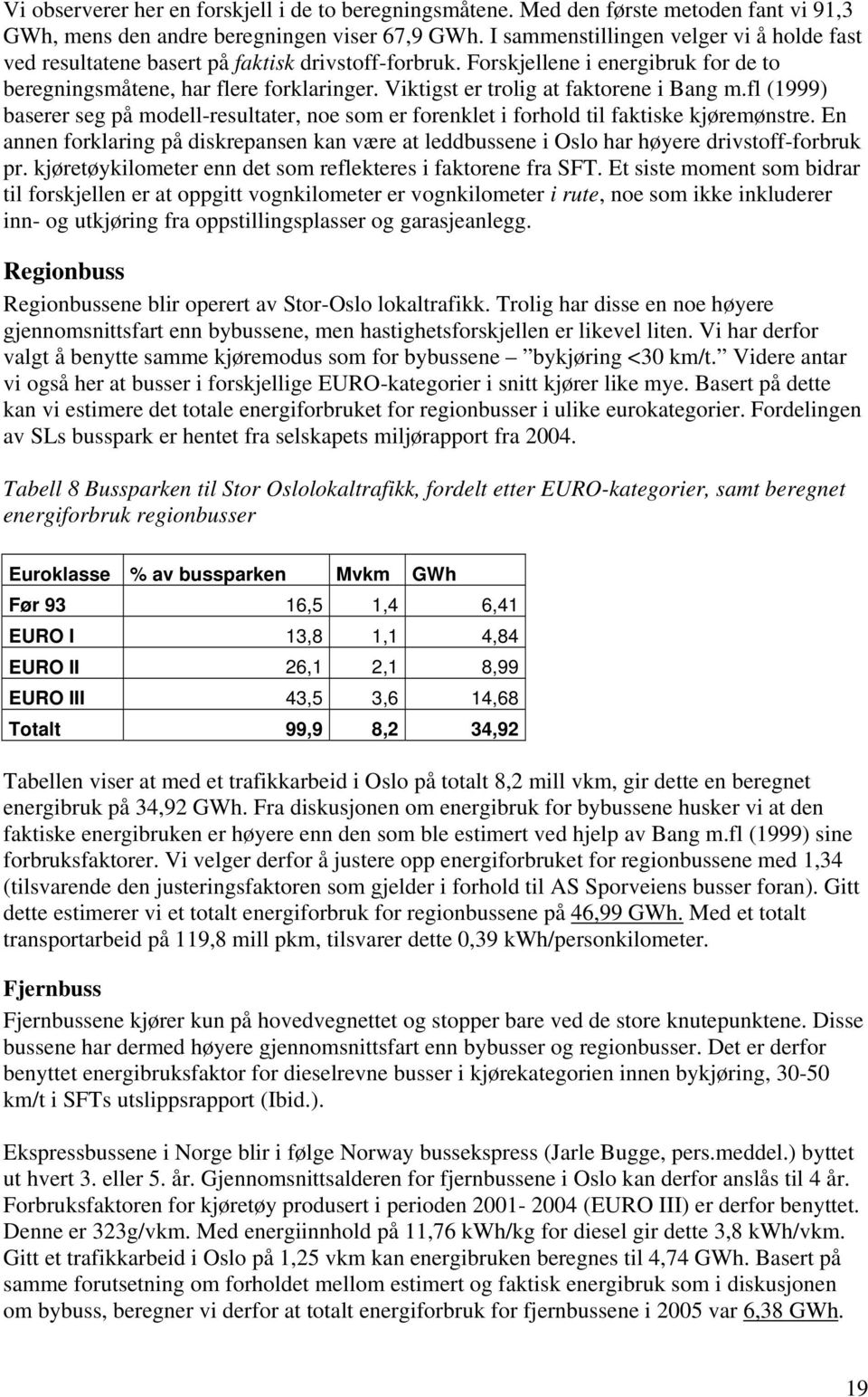 Viktigst er trolig at faktorene i Bang m.fl (1999) baserer seg på modell-resultater, noe som er forenklet i forhold til faktiske kjøremønstre.