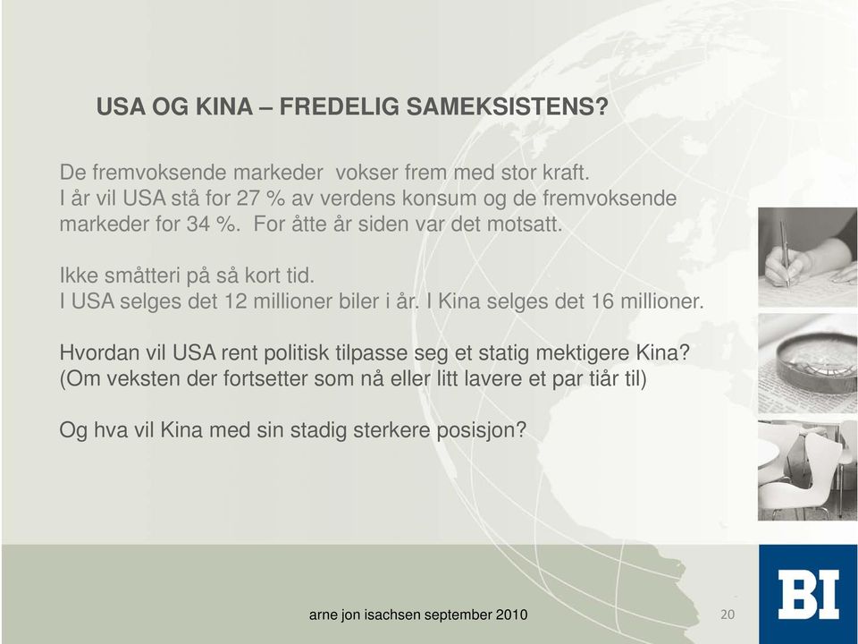 Ikke småtteri på så kort tid. I USA selges det 12 millioner biler i år. I Kina selges det 16 millioner.