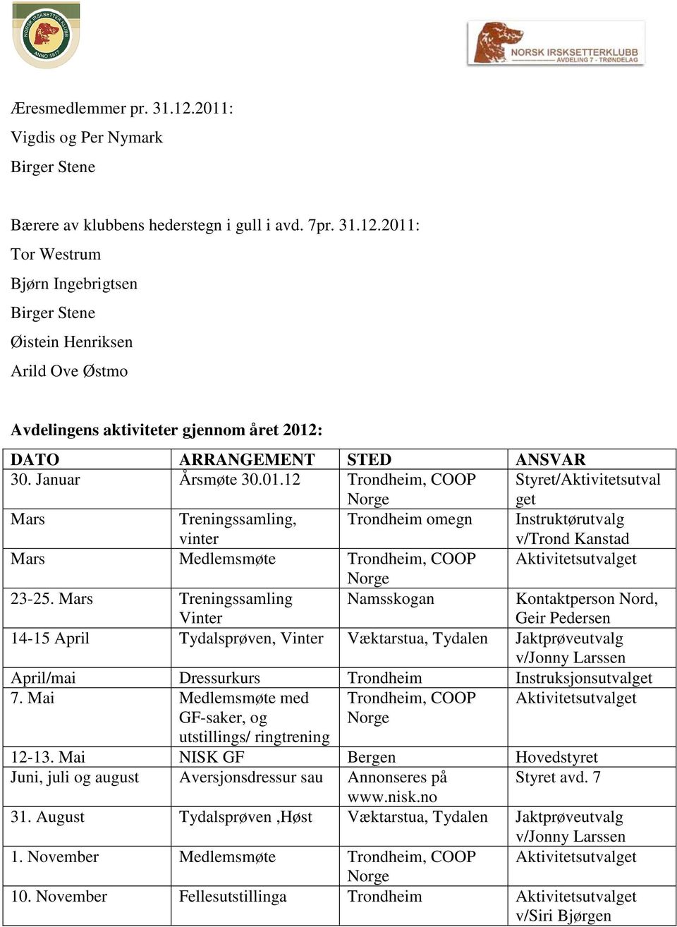 12 Trondheim, COOP Norge Styret/Aktivitetsutval get Mars Treningssamling, vinter Trondheim omegn Instruktørutvalg v/trond Kanstad Mars Medlemsmøte Trondheim, COOP Aktivitetsutvalget Norge 23-25.