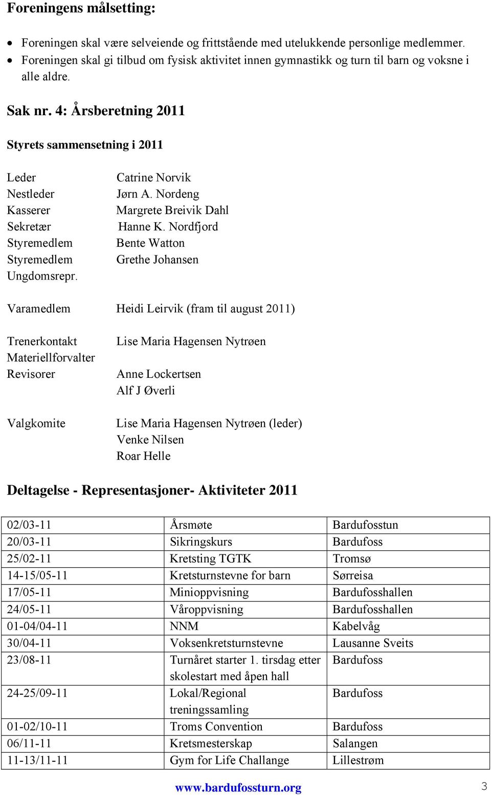 4: Årsberetning 2011 Styrets sammensetning i 2011 Leder Nestleder Kasserer Sekretær Styremedlem Styremedlem Ungdomsrepr. Catrine Norvik Jørn A. Nordeng Margrete Breivik Dahl Hanne K.