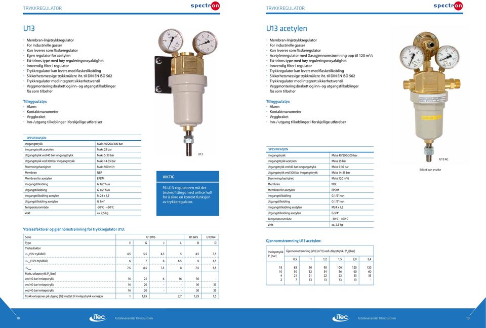 til DIN EN ISO 562 Trykkregulator med integrert sikkerhetsventil Veggmonteringsbrakett og inn og utgangstilkoblinger fås som tilbehør Membranlinjetrykkregulator For industrielle gasser Kan leveres