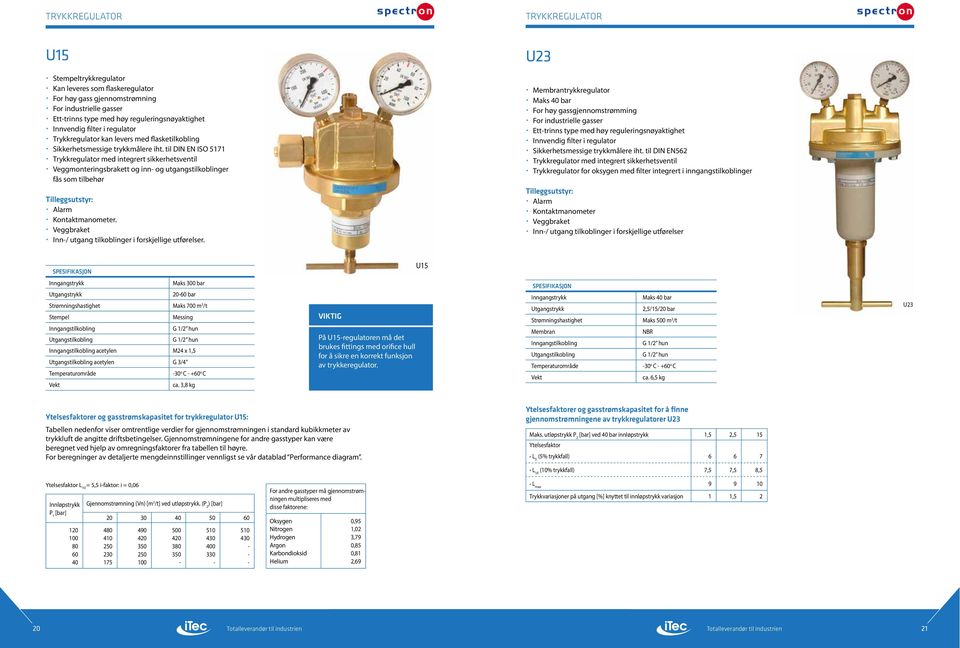 til DIN EN ISO 5171 Trykkregulator med integrert sikkerhetsventil Veggmonteringsbrakett og inn og utgangstilkoblinger fås som tilbehør Tilleggsutstyr: Alarm Kontaktmanometer.