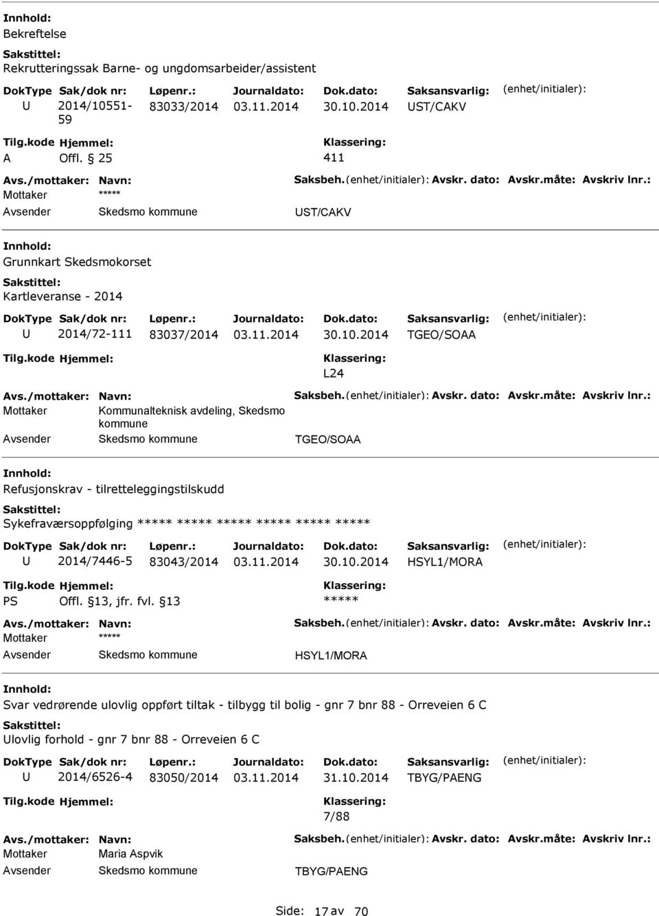 Sykefraværsoppfølging 2014/7446-5 83043/2014 HSYL1/MOR PS Offl. 13, jfr. fvl.