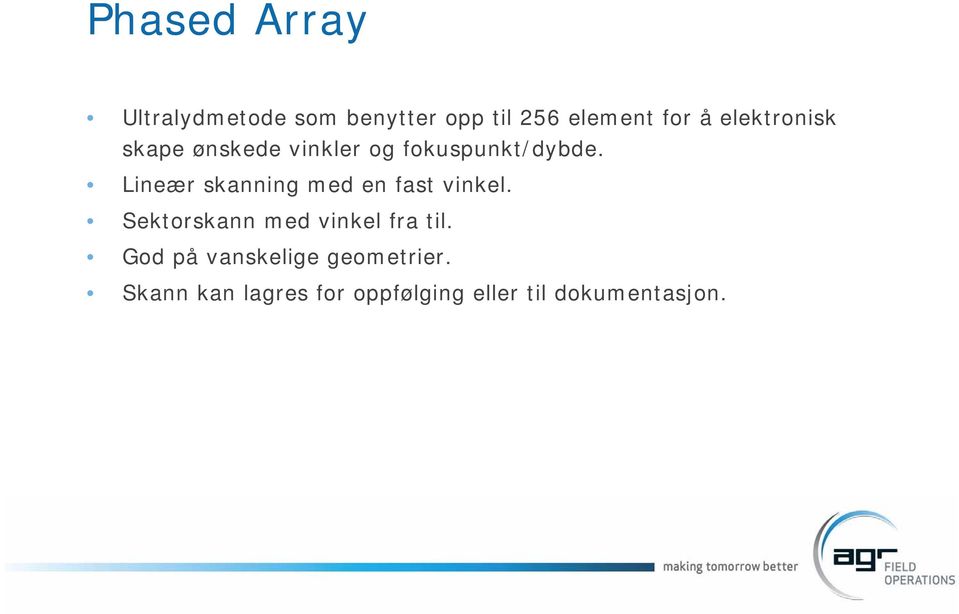 Lineær skanning med en fast vinkel. Sektorskann med vinkel fra til.