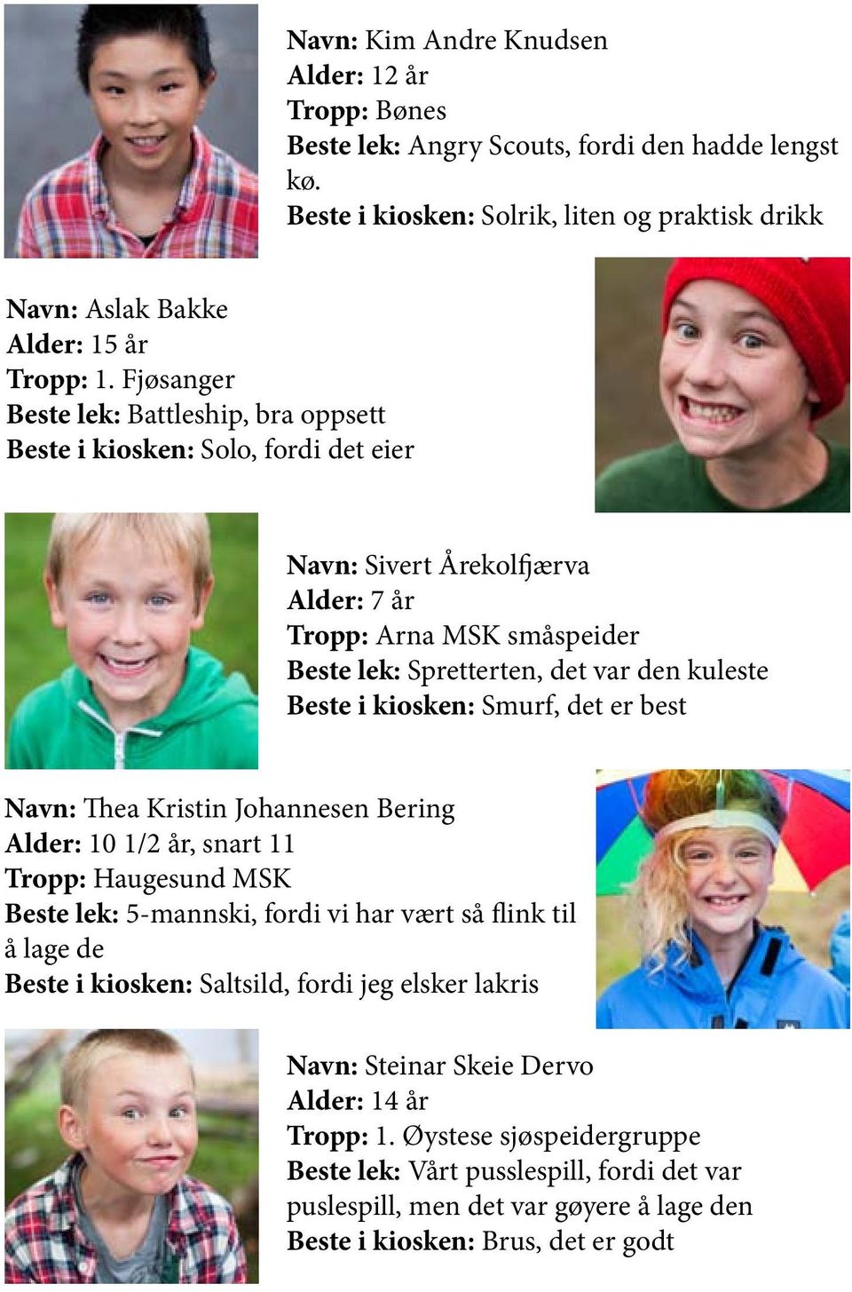 kiosken: Smurf, det er best Navn: Thea Kristin Johannesen Bering Alder: 10 1/2 år, snart 11 Tropp: Haugesund MSK Beste lek: 5-mannski, fordi vi har vært så flink til å lage de Beste i kiosken: