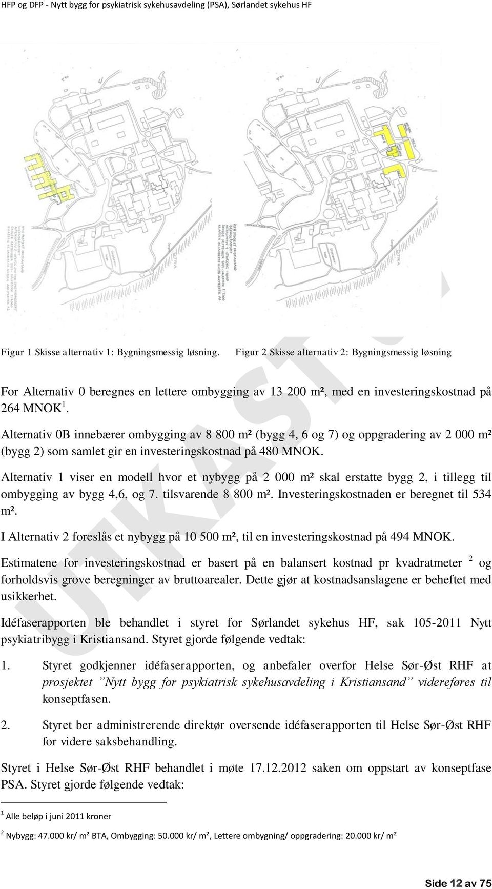 Alternativ 0B innebærer ombygging av 8 800 m² (bygg 4, 6 og 7) og oppgradering av 2 000 m² (bygg 2) som samlet gir en investeringskostnad på 480 MNOK.