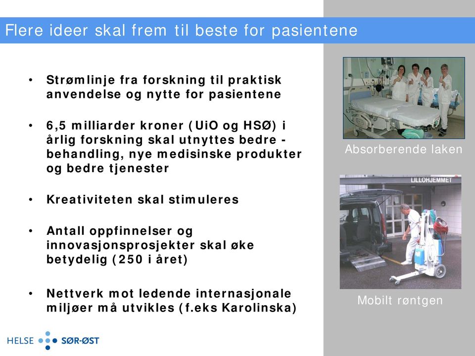 produkter og bedre tjenester Absorberende laken Kreativiteten skal stimuleres Antall oppfinnelser og