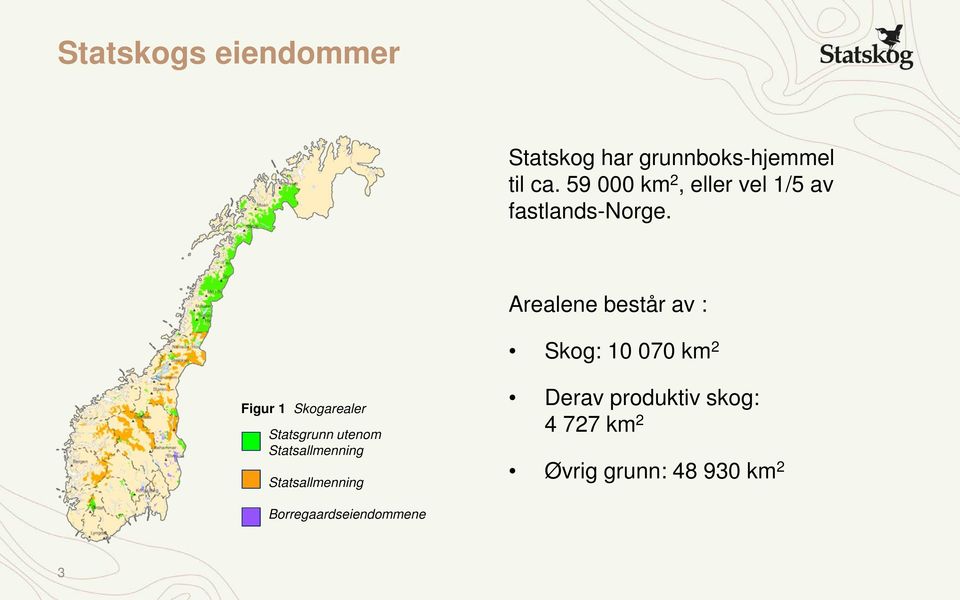 Arealene består av : Skog: 10 070 km 2 Figur 1 Skogarealer Statsgrunn