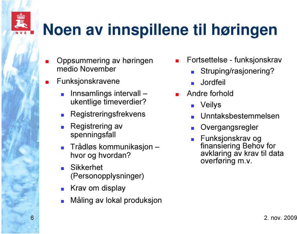 Registreringsfrekvens Andre forhold Veilys Unntaksbestemmelsen Registrering av spenningsfall Trådløs kommunikasjon hvor og