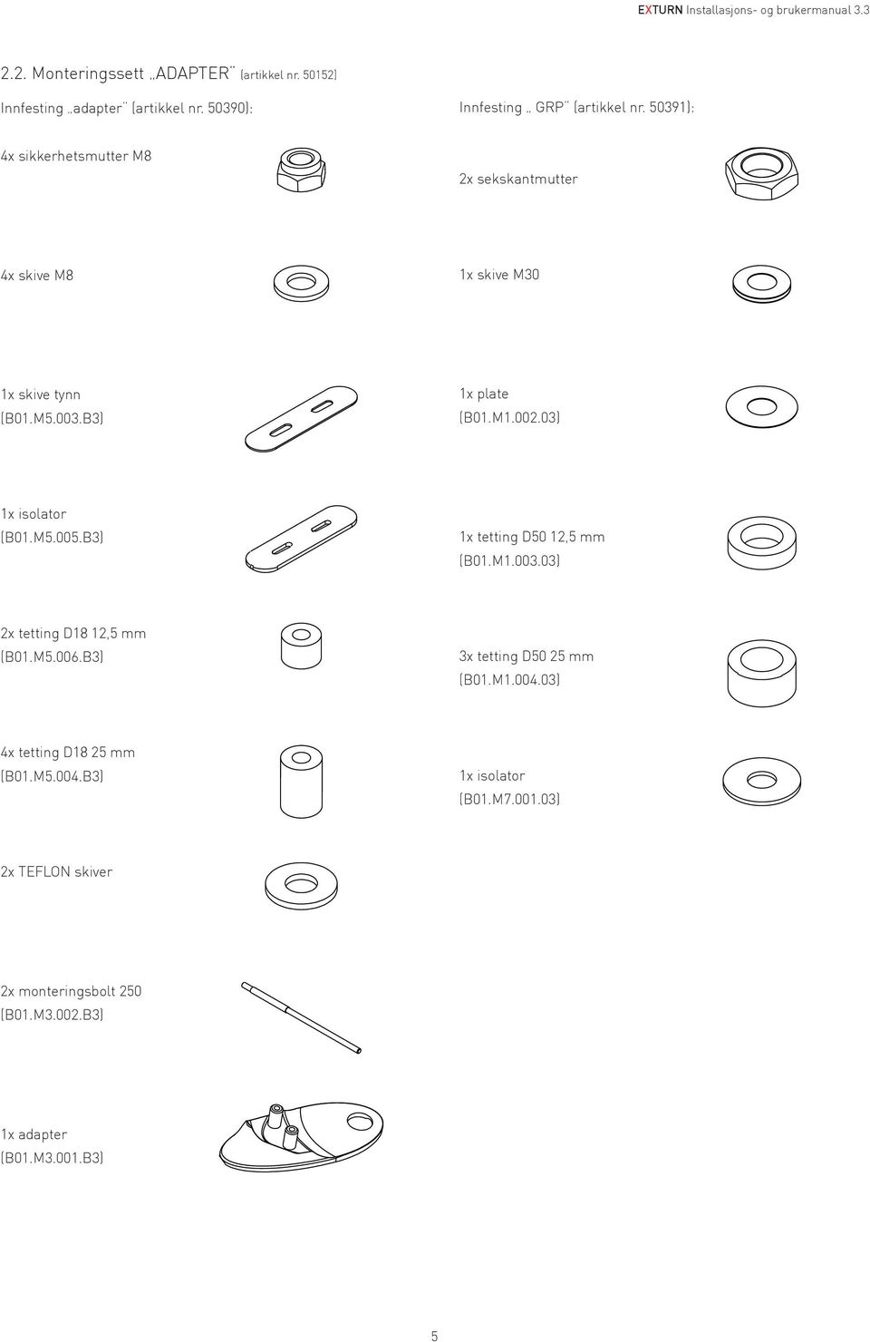 03) 1x isolator (B01.M5.005.B3) 1x tetting D50 12,5 mm (B01.M1.003.03) 2x tetting D18 12,5 mm (B01.M5.006.