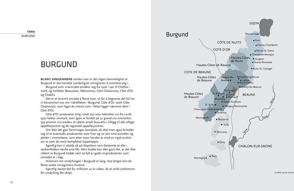 Det er et enormt område å favne over, så for å begrense det litt har vi konsentrert oss om indrefileten i Burgund, Côte d Or, samt Côte Chalonnais, som lager de vinene som i likhet ligger nærmest dem