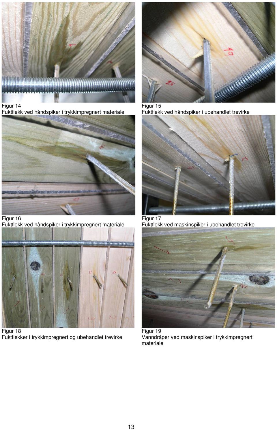 materiale Figur 17 Fuktflekk ved maskinspiker i ubehandlet trevirke Figur 18 Fuktflekker i