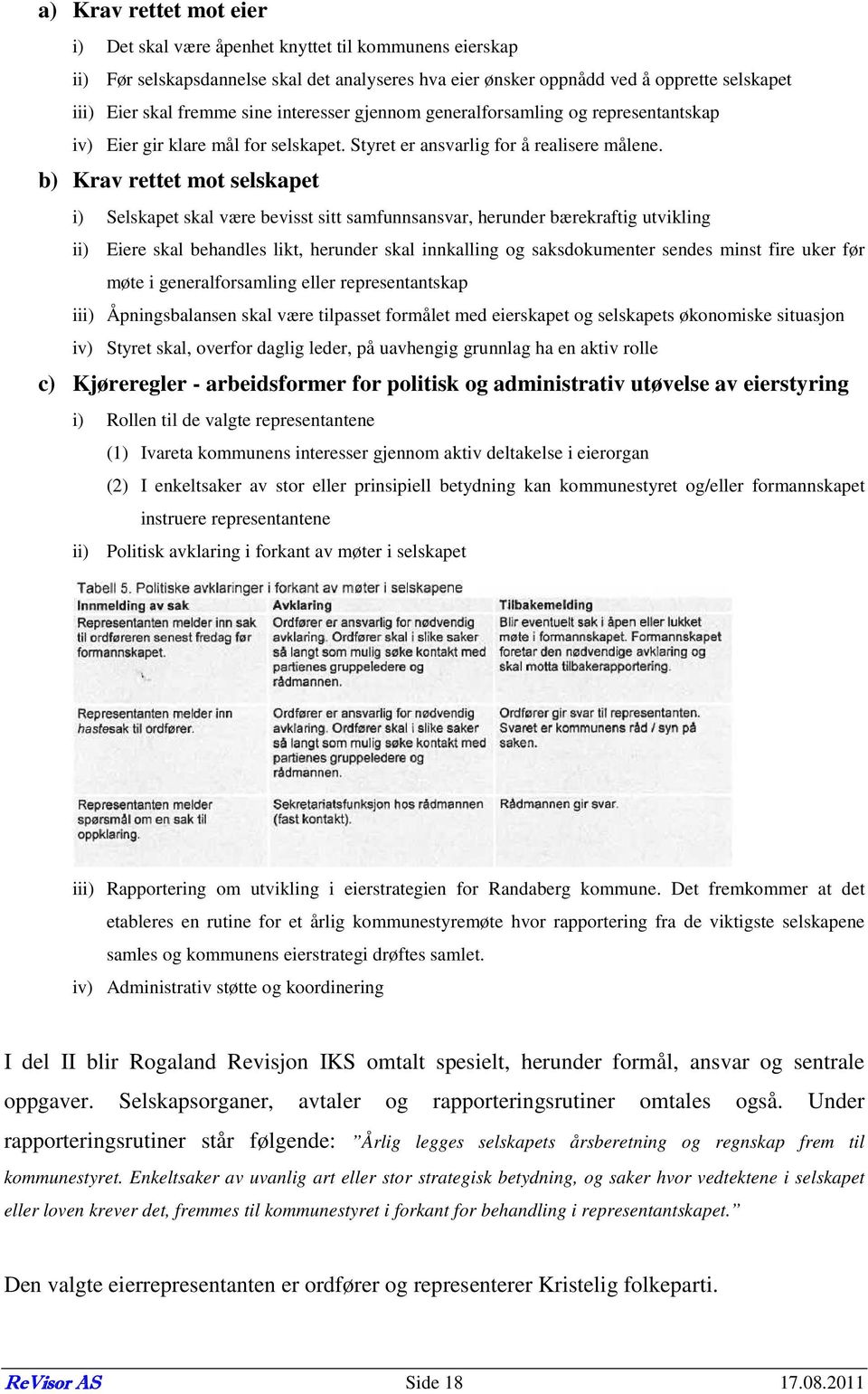 b) Krav rettet mot selskapet i) Selskapet skal være bevisst sitt samfunnsansvar, herunder bærekraftig utvikling ii) Eiere skal behandles likt, herunder skal innkalling og saksdokumenter sendes minst