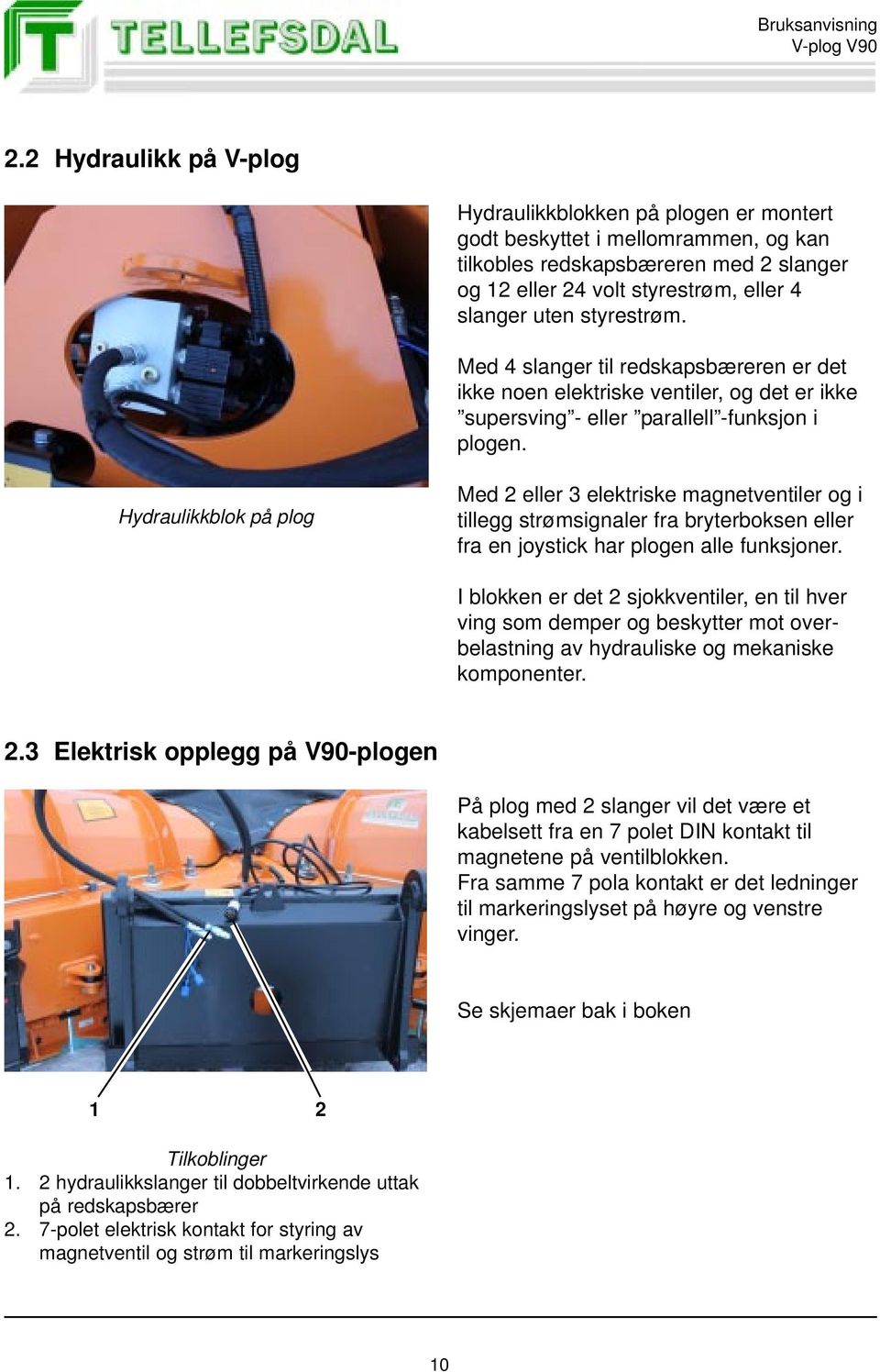 Hydraulikkblok på plog Med 2 eller 3 elektriske magnetventiler og i tillegg strømsignaler fra bryterboksen eller fra en joystick har plogen alle funksjoner.