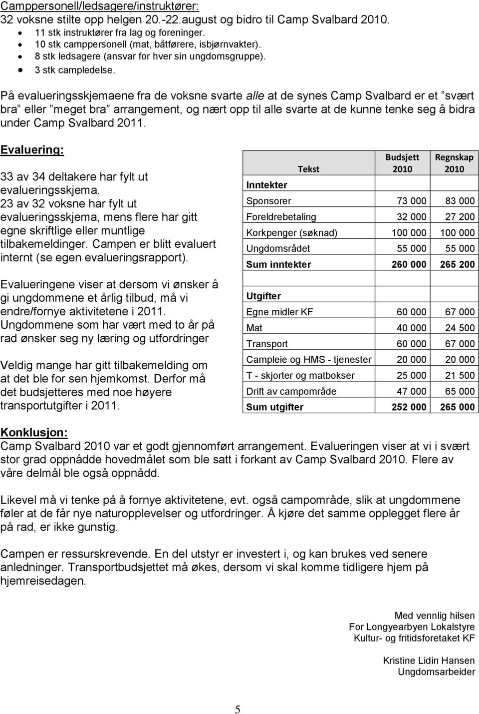 På evalueringsskjemaene fra de voksne svarte alle at de synes Camp Svalbard er et svært bra eller meget bra arrangement, og nært opp til alle svarte at de kunne tenke seg å bidra under Camp Svalbard