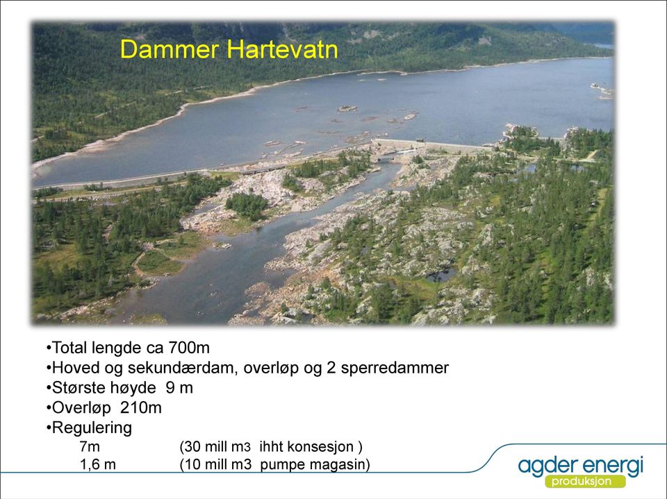 høyde 9 m Overløp 210m Regulering 7m (30 mill