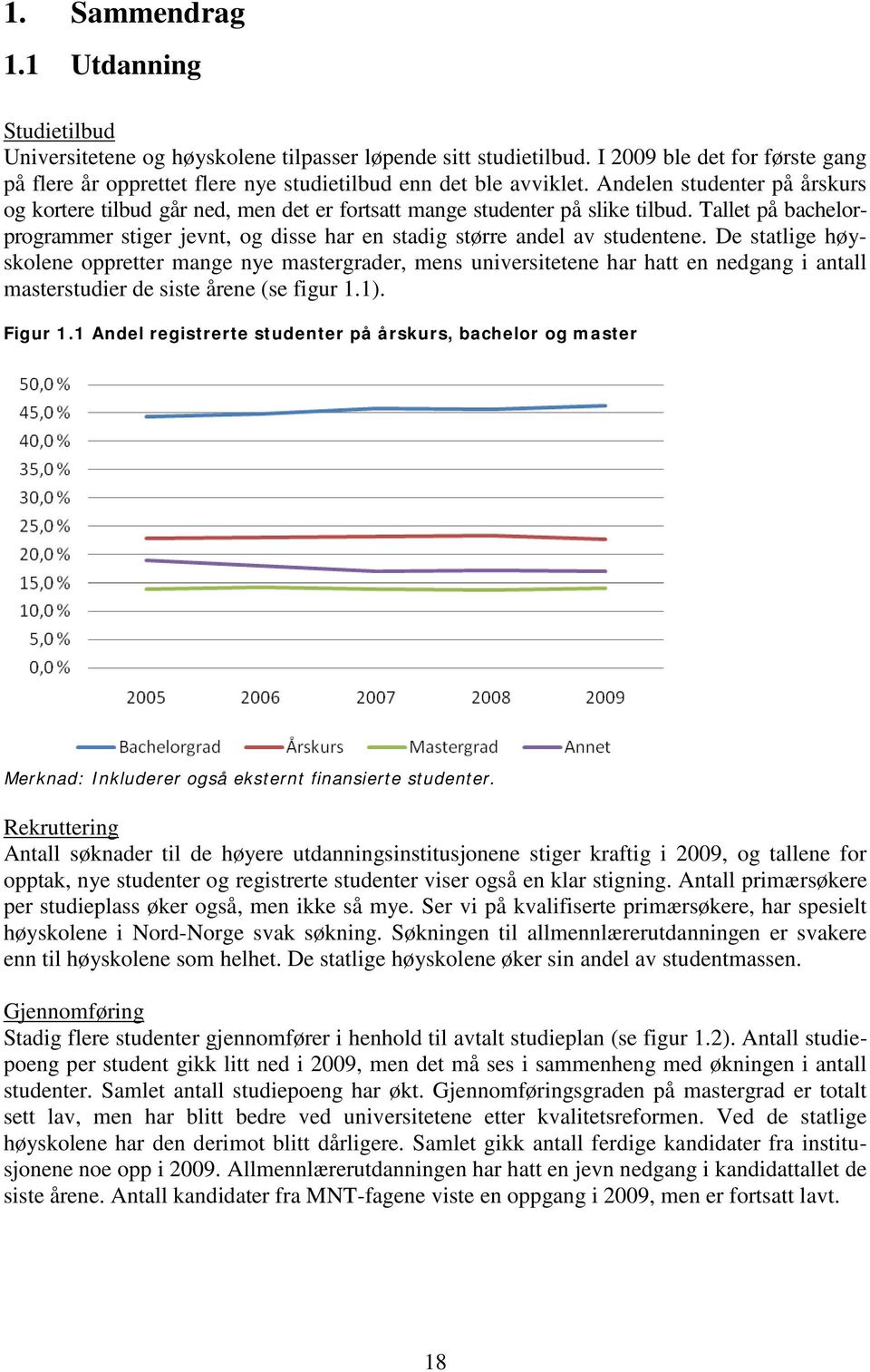 Andelen studenter på årskurs og kortere tilbud går ned, men det er fortsatt mange studenter på slike tilbud.