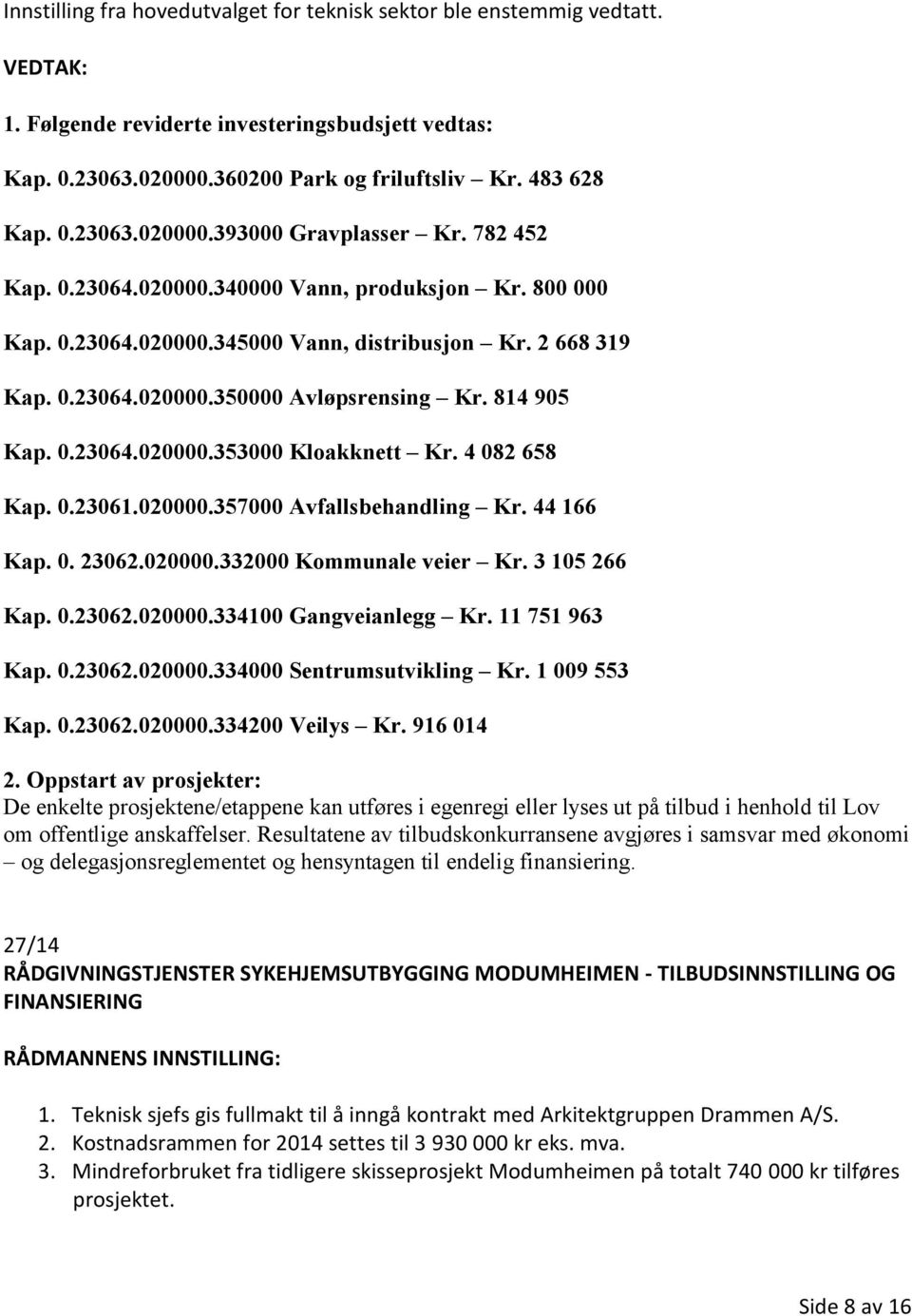 4 082 658 Kap. 0.23061.020000.357000 Avfallsbehandling Kr. 44 166 Kap. 0. 23062.020000.332000 Kommunale veier Kr. 3 105 266 Kap. 0.23062.020000.334100 Gangveianlegg Kr. 11 751 963 Kap. 0.23062.020000.334000 Sentrumsutvikling Kr.