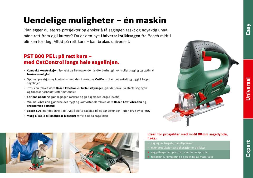 Kompakt konstruksjon, lav vekt og fremragende håndterbarhet gir kontrollert saging og optimal brukervennlighet Optimal presisjon og kontroll med den innovative CutControl er det enkelt og trygt å