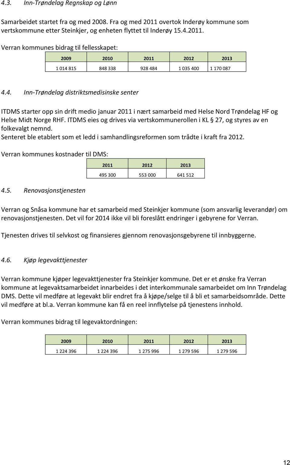 Verran kommunes bidrag til fellesskapet: 2009 2010 2011 2012 2013 1 014 