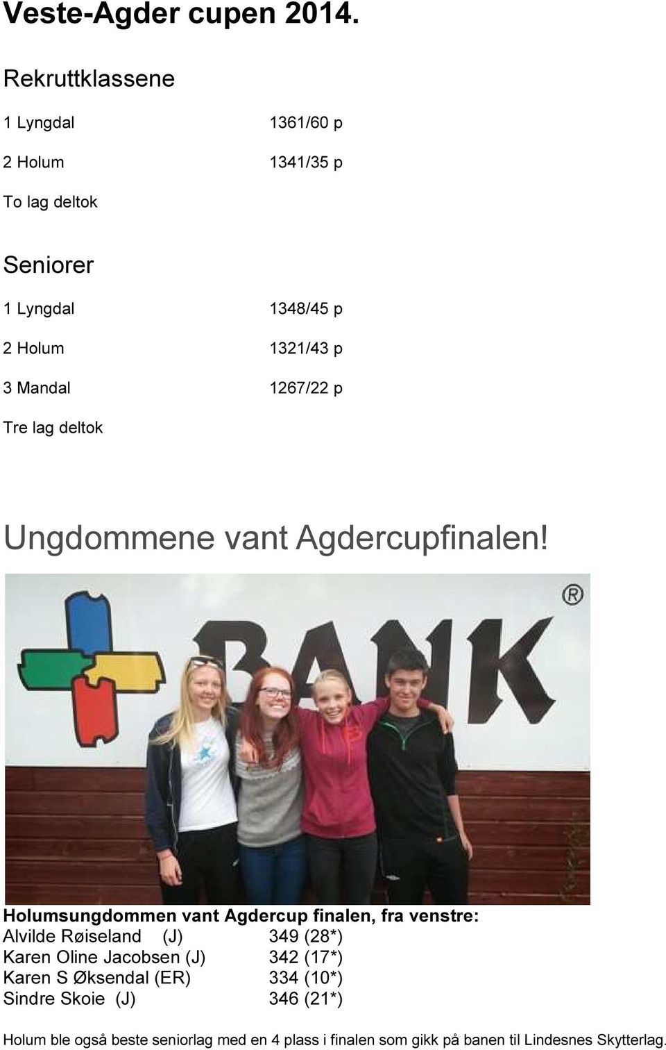 Mandal 1267/22 p Tre lag deltok Ungdommene vant Agdercupfinalen!