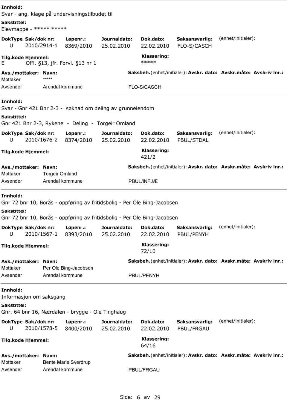 Mottaker Torgeir Omland PBL/NFJÆ Gnr 72 bnr 10, Borås - oppføring av fritidsbolig - Per Ole Bing-Jacobsen Gnr 72 bnr 10, Borås - oppføring av fritidsbolig - Per Ole Bing-Jacobsen