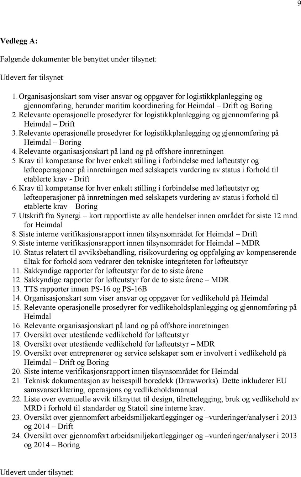 Relevante operasjonelle prosedyrer for logistikkplanlegging og gjennomføring på Heimdal Drift 3.Relevante operasjonelle prosedyrer for logistikkplanlegging og gjennomføring på Heimdal Boring 4.