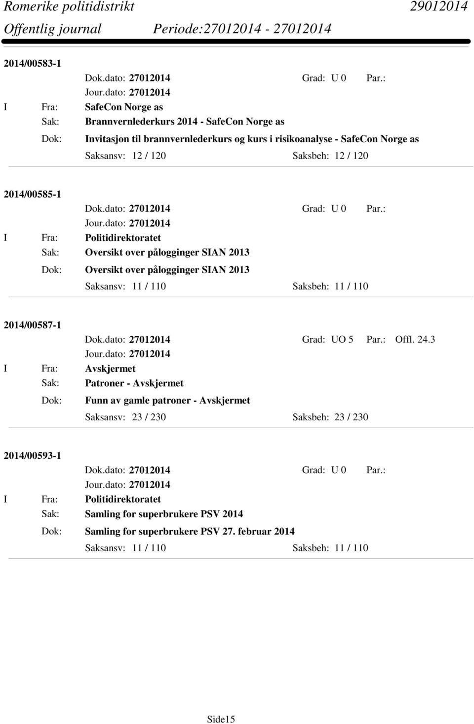 Saksbeh: 11 / 110 2014/00587-1 Dok.dato: 27012014 Grad: UO 5 Par.: Offl. 24.