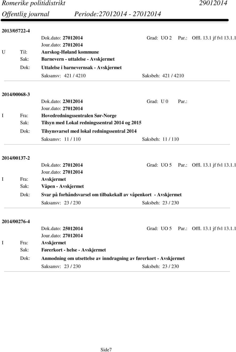 : I Fra: Hovedredningssentralen Sør-Norge Sak: Tilsyn med Lokal redningssentral 2014 og 2015 Tilsynsvarsel med lokal redningssentral 2014 Saksansv: 11 / 110 Saksbeh: 11 / 110 2014/00137-2 Dok.