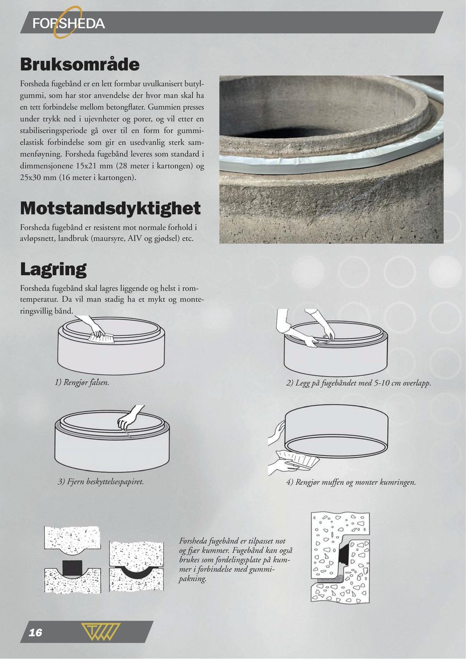 Forsheda fugebånd leveres som standard i dimmensjonene 15x21 mm (28 meter i kartongen) og 25x30 mm (16 meter i kartongen).