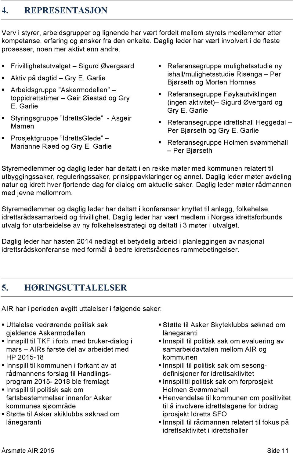 Garlie Arbeidsgruppe Askermodellen toppidrettstimer Geir Øiestad og Gry E. Garlie Styringsgruppe IdrettsGlede - Asgeir Mamen Prosjektgruppe IdrettsGlede Marianne Røed og Gry E.