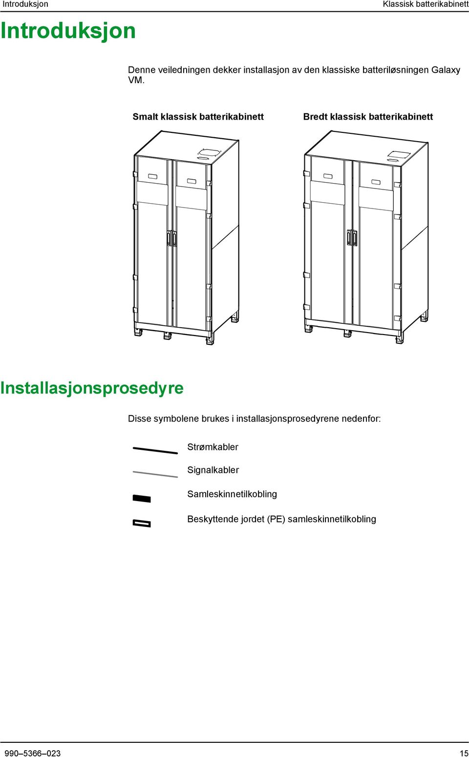 Smalt klassisk batterikabinett Bredt klassisk batterikabinett Installasjonsprosedyre Disse