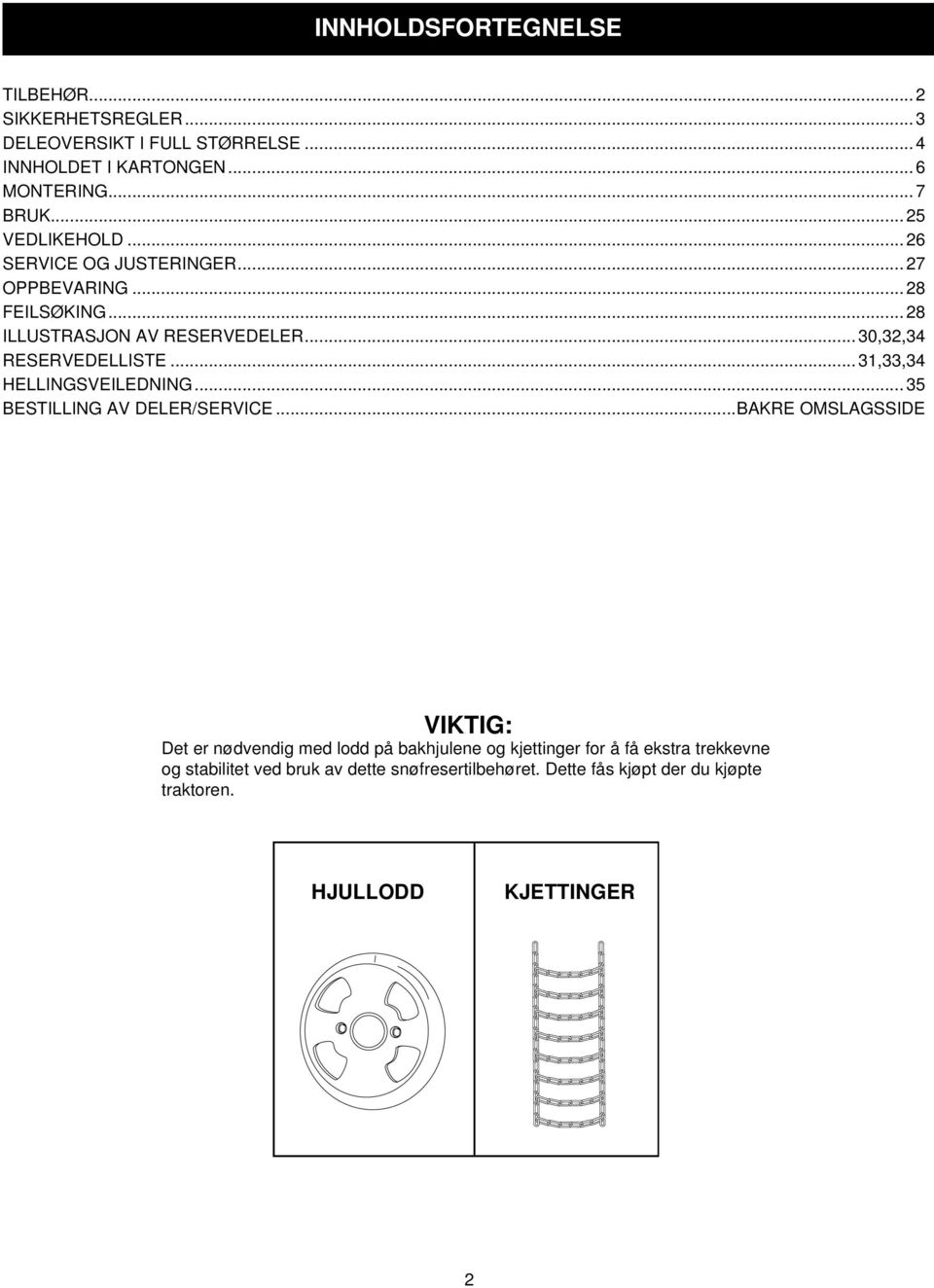 .. 31,33,34 HELLINGSVEILEDNING... 35 BESTILLING AV DELER/SERVICE.