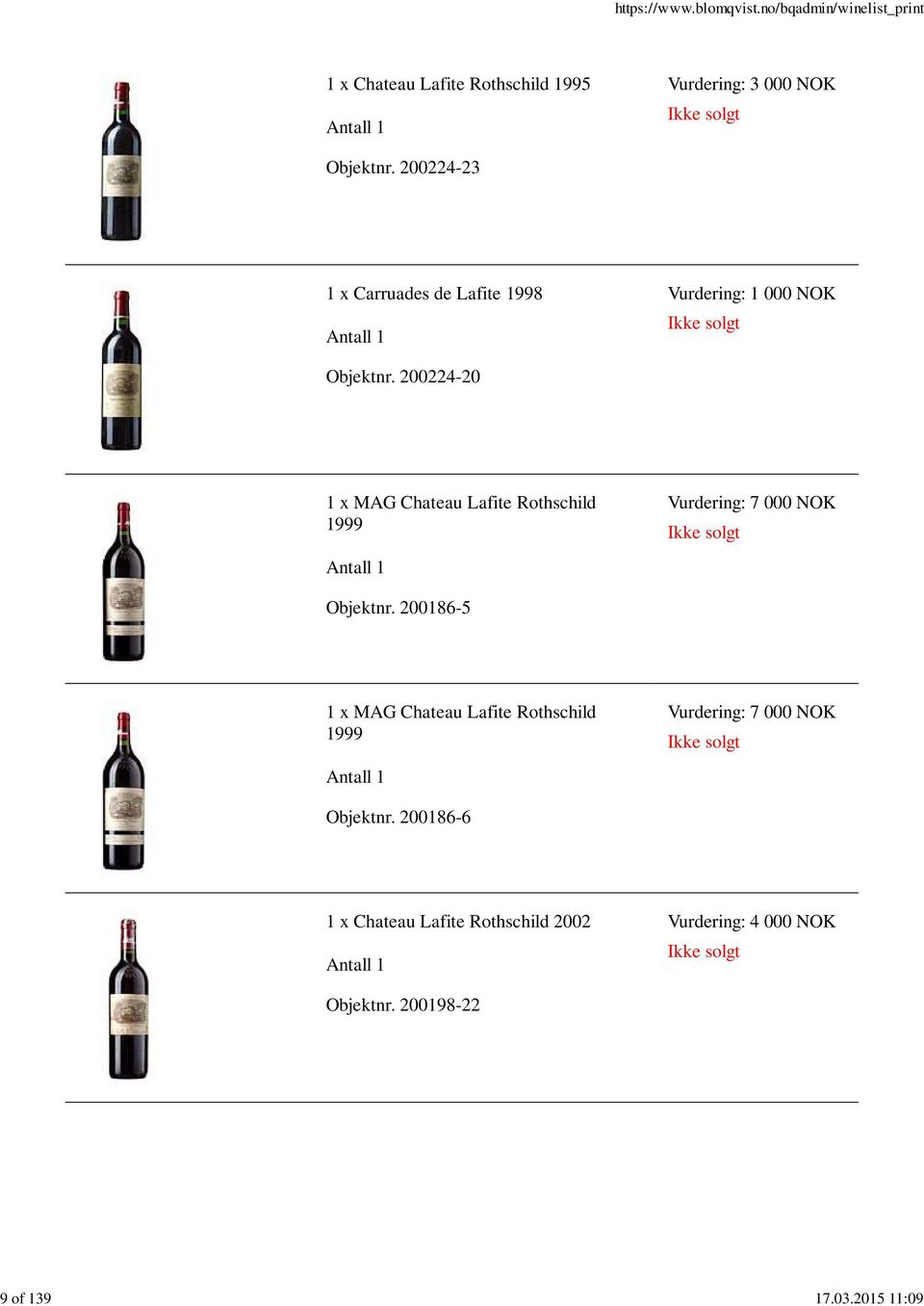 200224-20 1 x MAG Chateau Lafite Rothschild 1999 Vurdering: 7 000 NOK Objektnr.