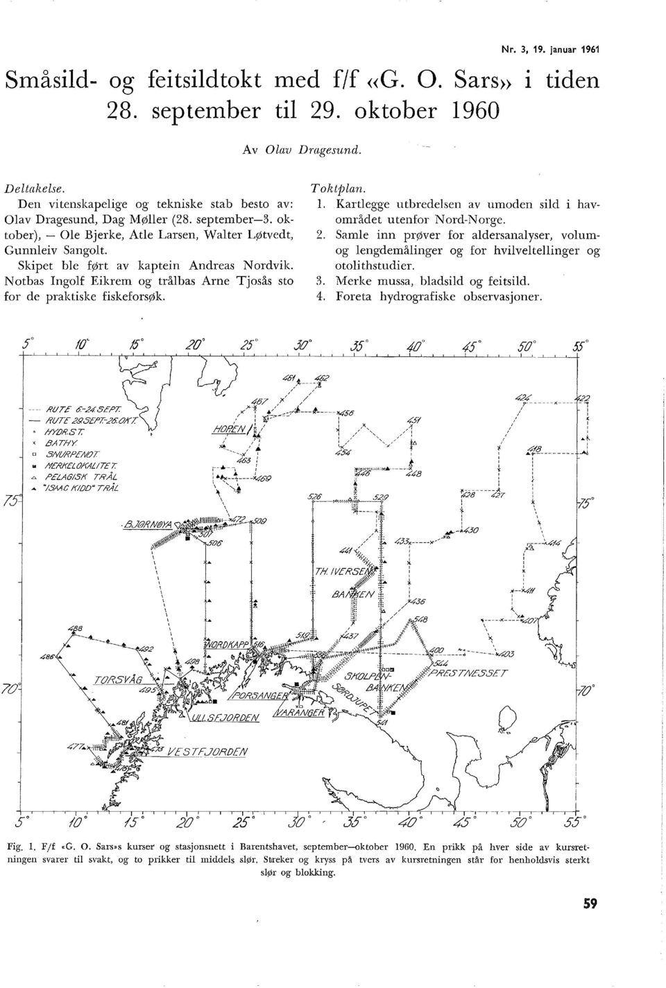 Notbas Ingof Eikrem og trå bas Arne Tjosås sto for de praktiske fiskeforsøk. ToktjJan.. Kartegge utbredesen av umoden sid i havområdet utenfor Nord-Norge. 2.