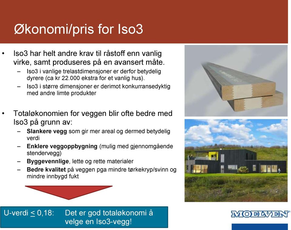 Iso3 i større dimensjoner er derimot konkurransedyktig med andre limte produkter Totaløkonomien for veggen blir ofte bedre med Iso3 på grunn av: Slankere vegg som